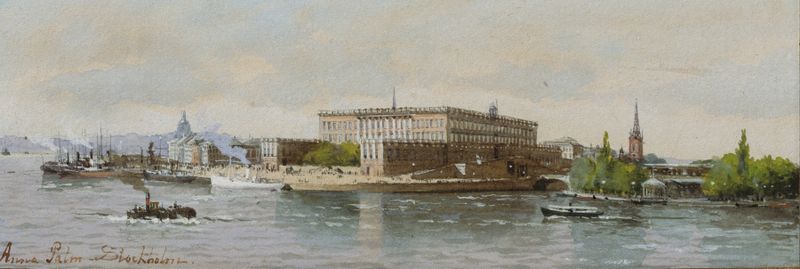 Paisaje que representa el Palacio Real, Estocolmo, pintura al óleo de Anna Palm de Rosa