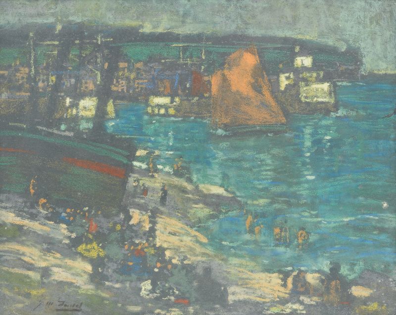 On the beach, Arbroath by James Watterston Herald, oil on canvas depicting a serene shoreline