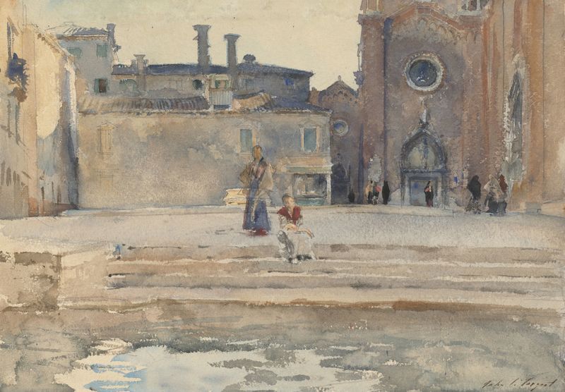 Escena interior de Campo dei Frari, Venecia de John Singer Sargent, fresco
