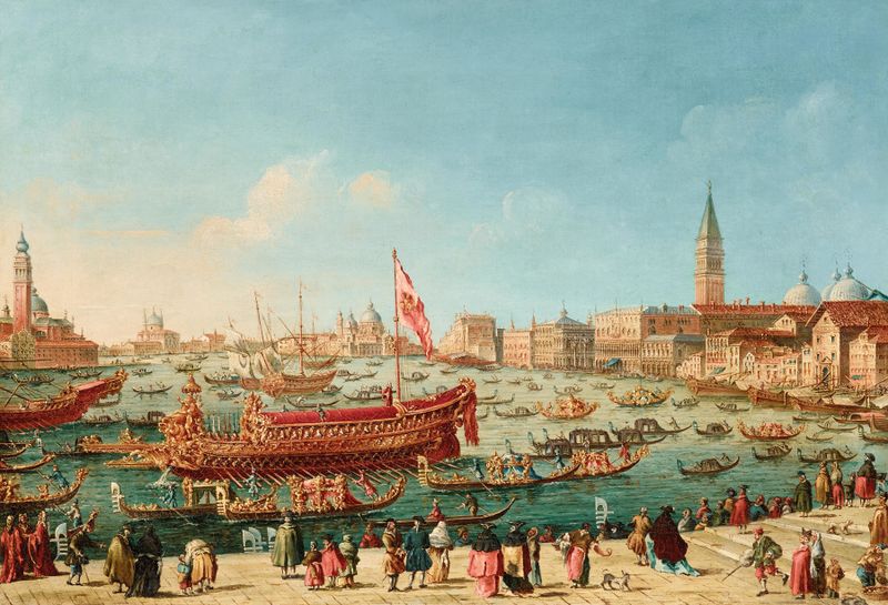 O Doge no Bucintoro, óleo sobre tela de Giovanni Grubacs