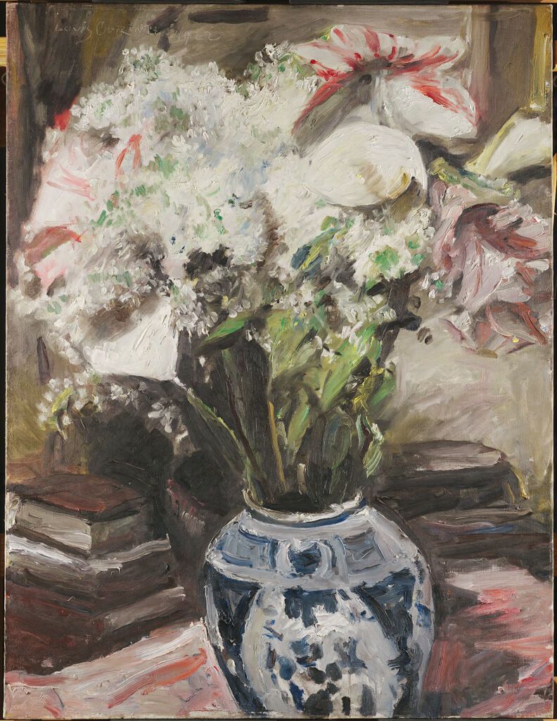 Still life with amaryllis, calla lilies, and lilacs, oil on canvas by Lovis Corinth