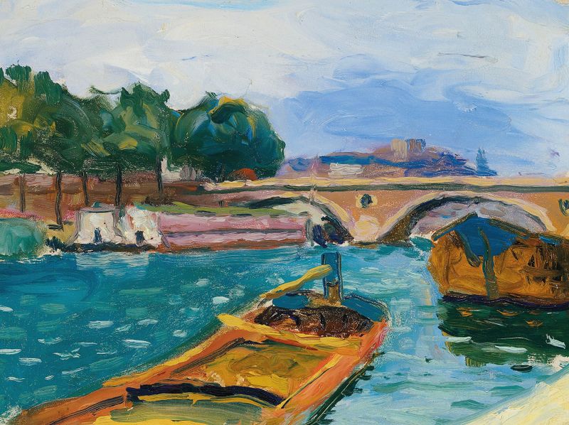 Paisagem do rio Sena ao crepúsculo por Albert Marquet, pintura a óleo