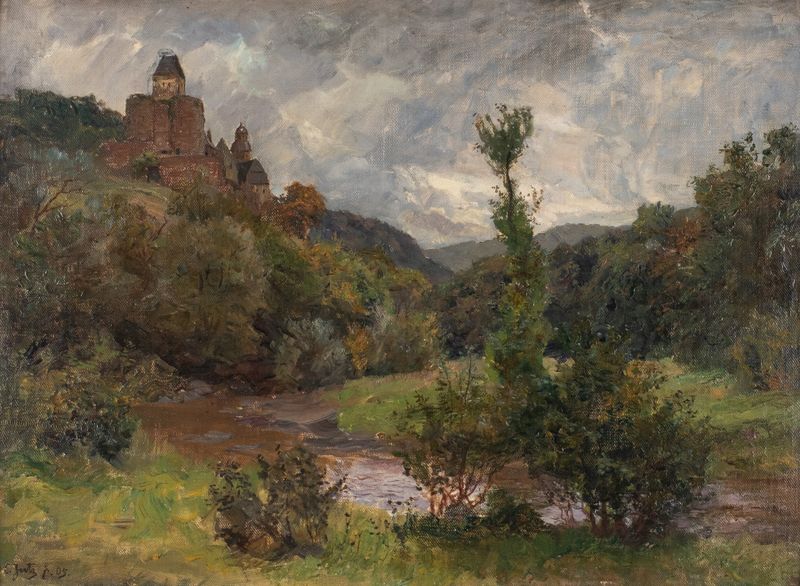 Castillo Bürresheim en Eifel de Carl Jutz The Younger, pintura al óleo