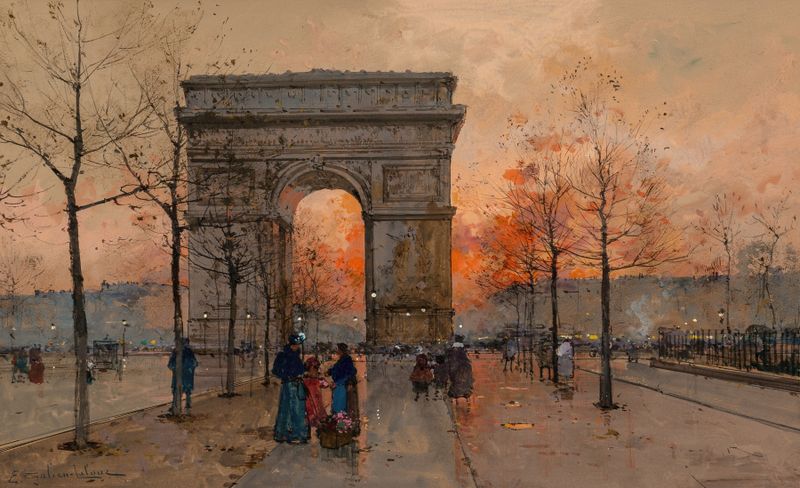 L’Arc de Triomphe, Place de l’Étoile, óleo sobre tela de Eugène Galien-Laloue