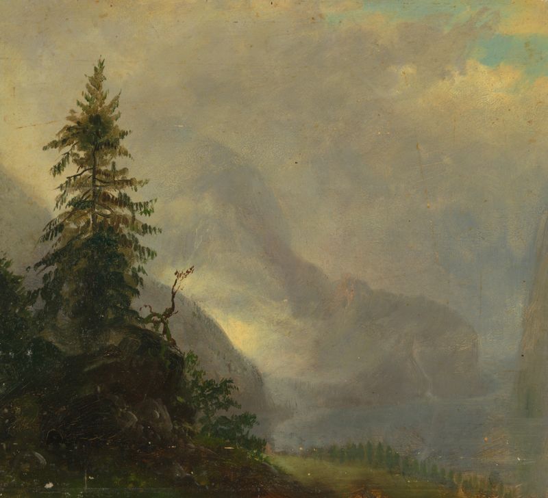The Koenigsee, perto de Berchtesgaden, Baviera de Frederic Edwin Church, óleo de um lago sereno e montanhas.