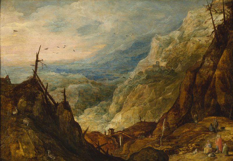 Mountain landscape with a broken tree by Joos de Momper, oil painting