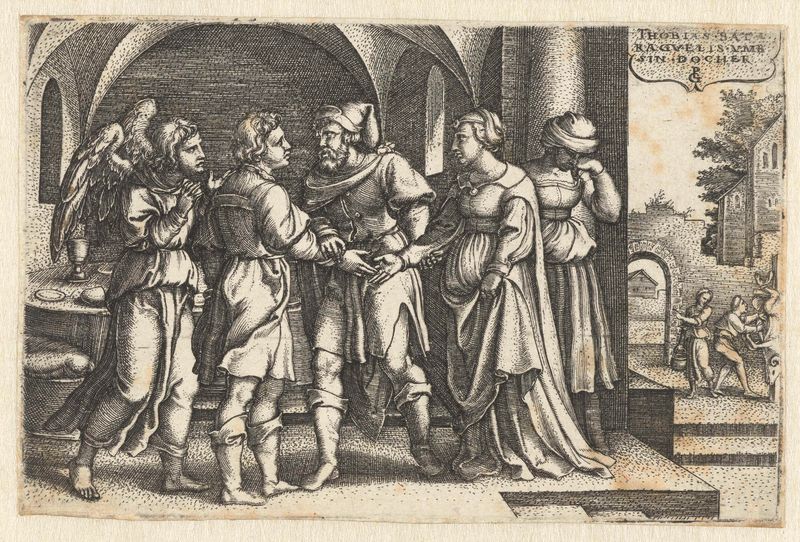 Gravura de Georg Pencz retratando o casamento de Tobias e Sara.