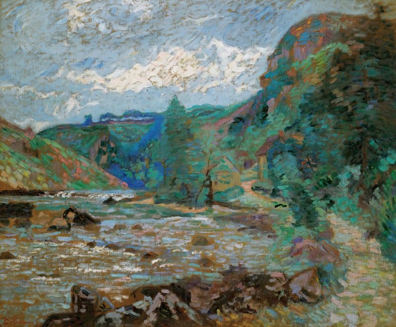 Moulin Bouchardon, Crozant de Armand Guillaumin, óleo sobre lienzo que representa un paisaje vibrante
