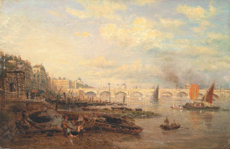 Landscape of the Thames and Waterloo Bridge, oil painting by Frederick Nash