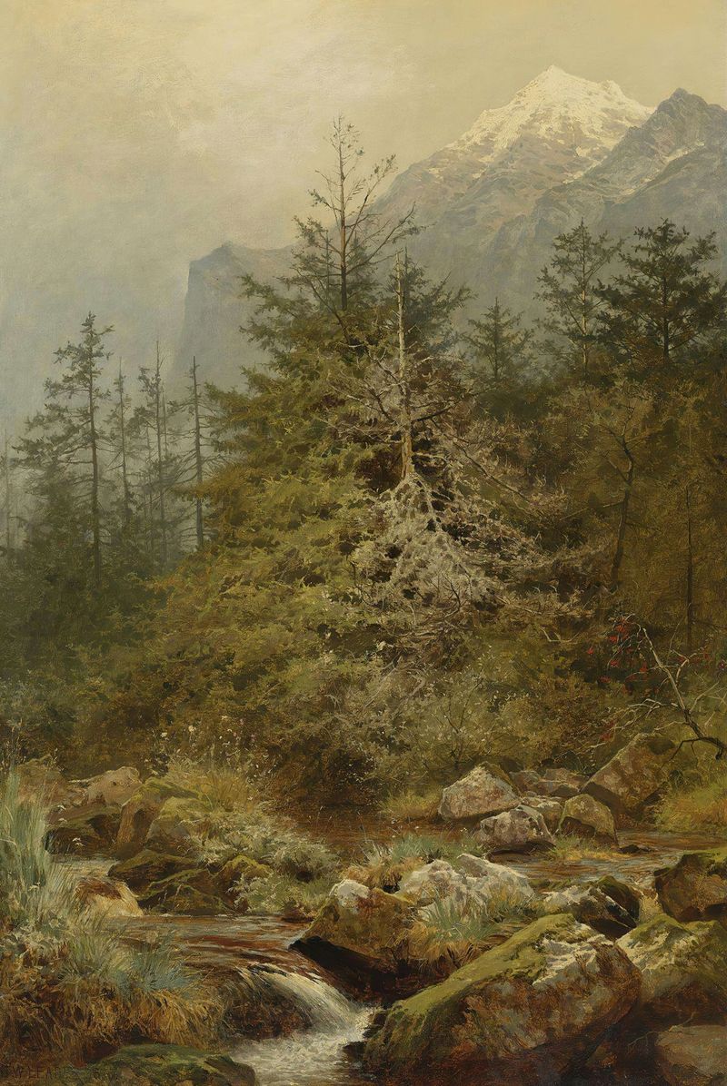 Landscape with a river and lush greenery, oil painting by Benjamin Williams Leader