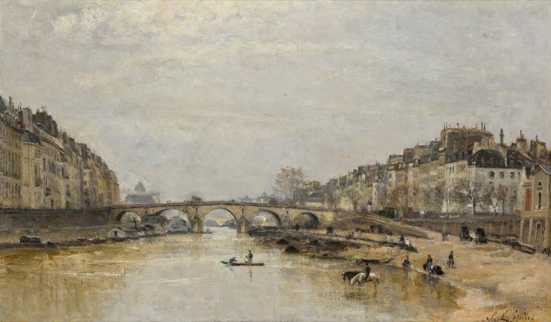 La Seine au Pont Marie, óleo de Stanislas Lépine, que representa el río Sena y un puente.