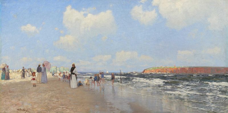 Marine scene with shoreline and surf, pastel colors by Walter Leistikow