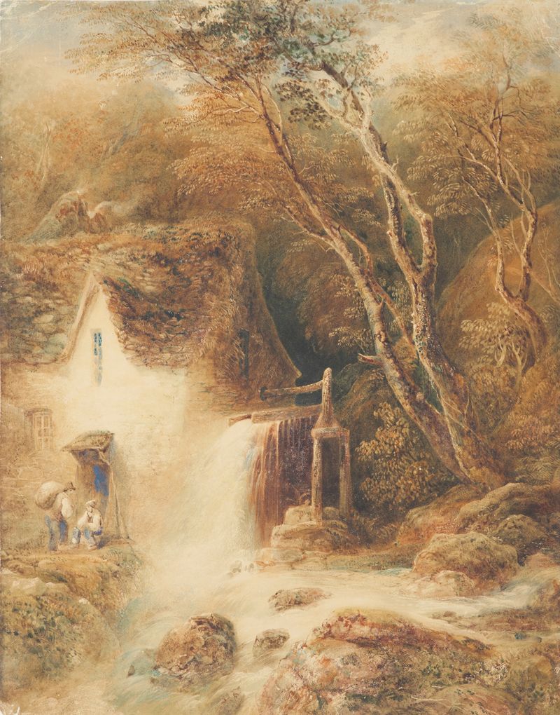 Landscape featuring a water mill surrounded by trees, oil painting by Joshua Shaw