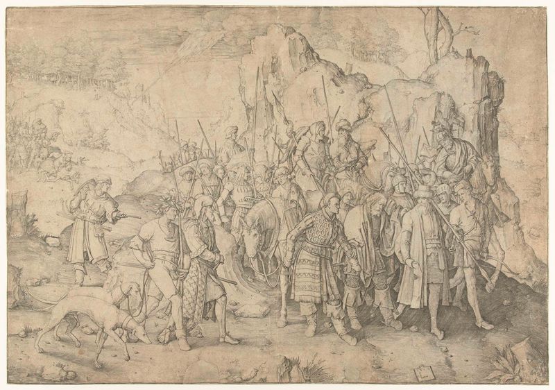 Grabado De bekering van Paulus de Lucas van Leyden que muestra la transformación de Saúl con luz dramática.