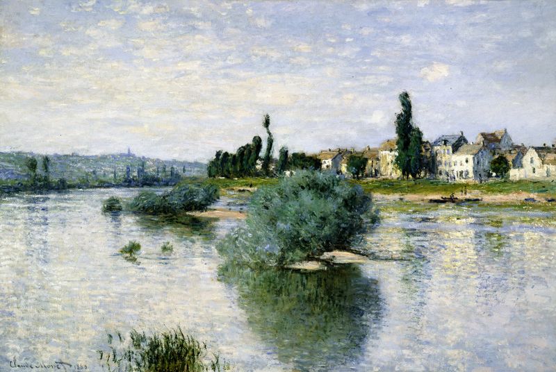 El Sena en Lavacourt de Claude Monet, óleo sobre lienzo, que representa un paisaje de río sereno.