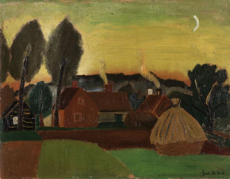 Landscape in the Evening by Gustave De Smet, oil painting depicting a serene twilight landscape.
