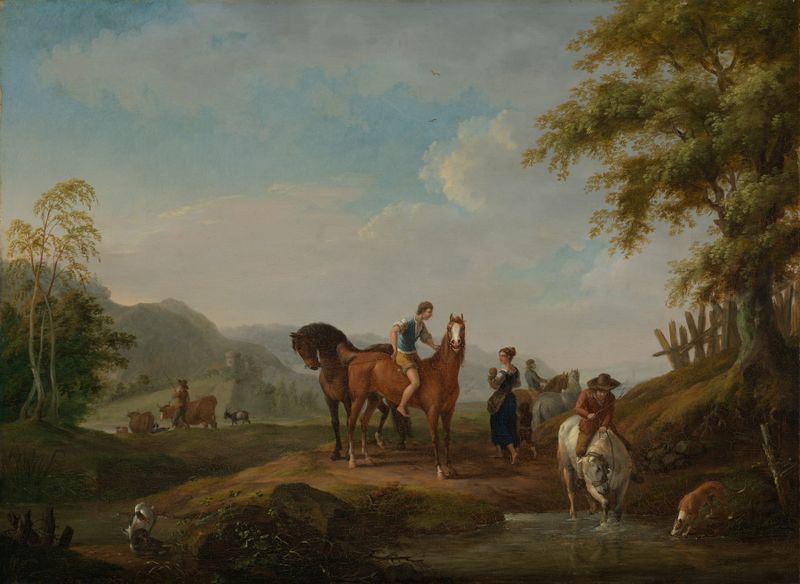 Paisagem com cavalos de Johann Georg Pforr, 1787, pintura a óleo