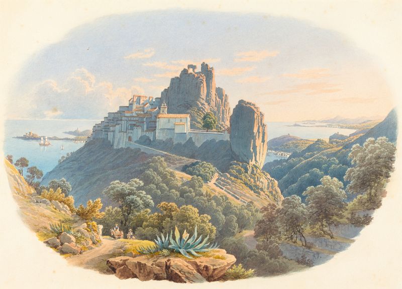 Paisagem com Le Château d’Eze de Mathias Gabriel Lory, óleo