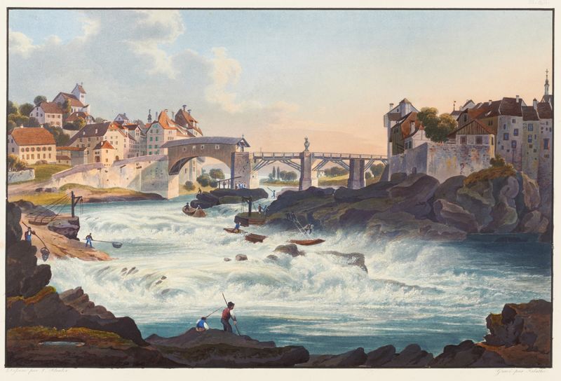 Paisagem com uma cachoeira no estilo romântico de Johann Ludwig Bleuler