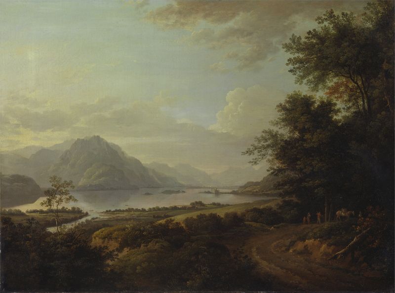 Loch Awe landscape by Alexander Nasmyth, oil on canvas, featuring water reflections and clouds.