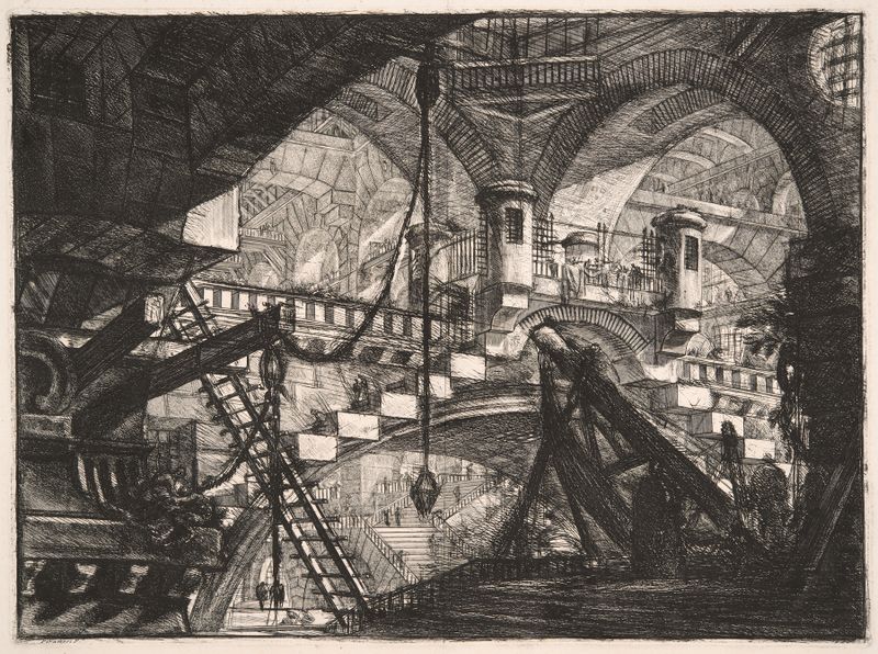 Engraving by Giovanni Battista Piranesi of an ornate arch with a shell motif