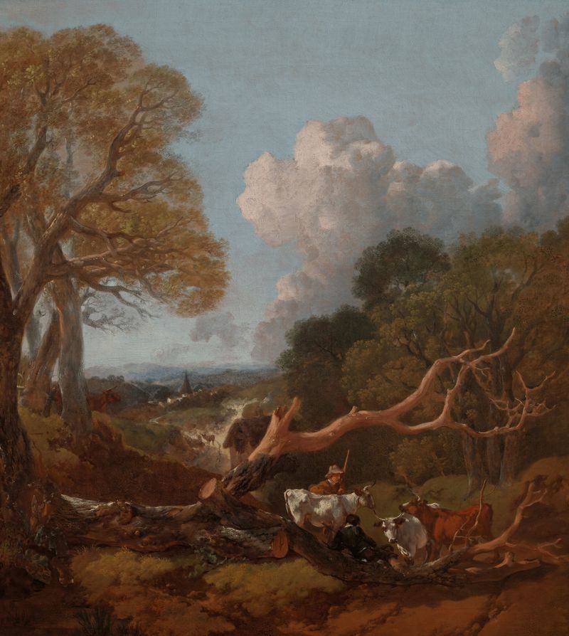 Paisaje con un árbol caído iluminado por la luz del sol, pintura al óleo de Thomas Gainsborough.