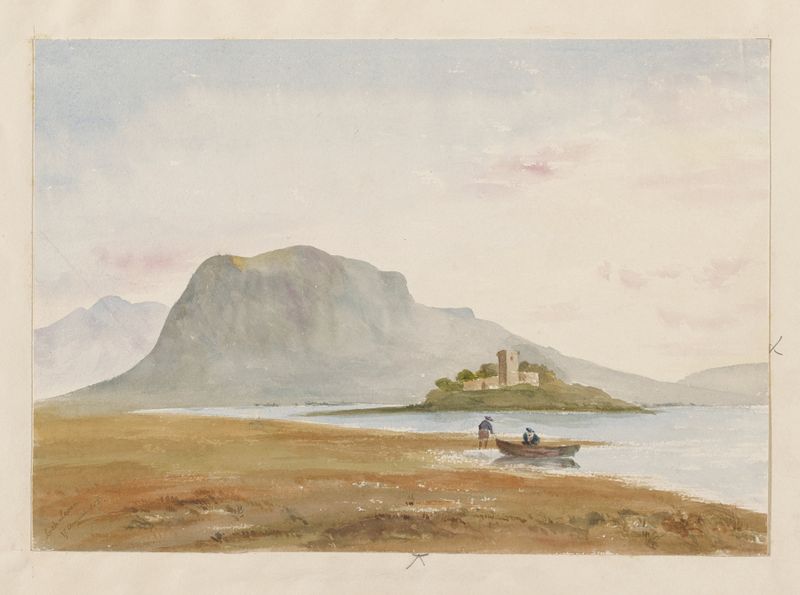 Paisaje de Loch Leven con reflejos del amanecer, pintura al óleo de George B. Campion