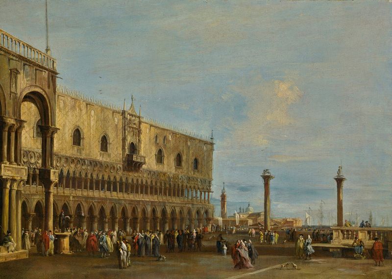 Pintura rococó de Francesco Guardi que representa el Palazzo Ducale en Venecia