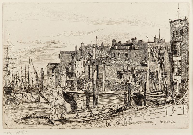 Escena marina con figuras en el Támesis, pintura al óleo de James Abbott McNeill Whistler