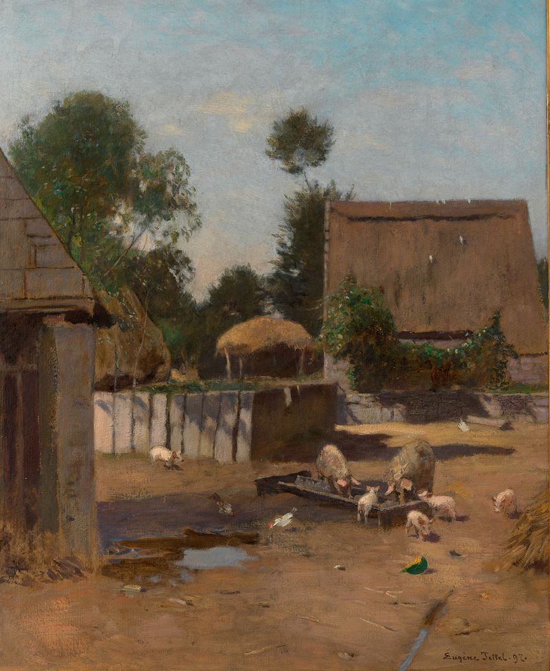 Pintura al óleo de una granja en Bretaña de Eugen Jettel