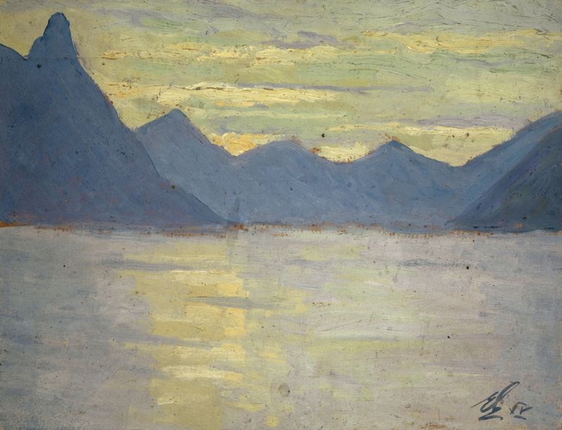 View on the Lake of Lugano toward the Mountains of Porlezza, óleo sobre tela de Ernst Schiess