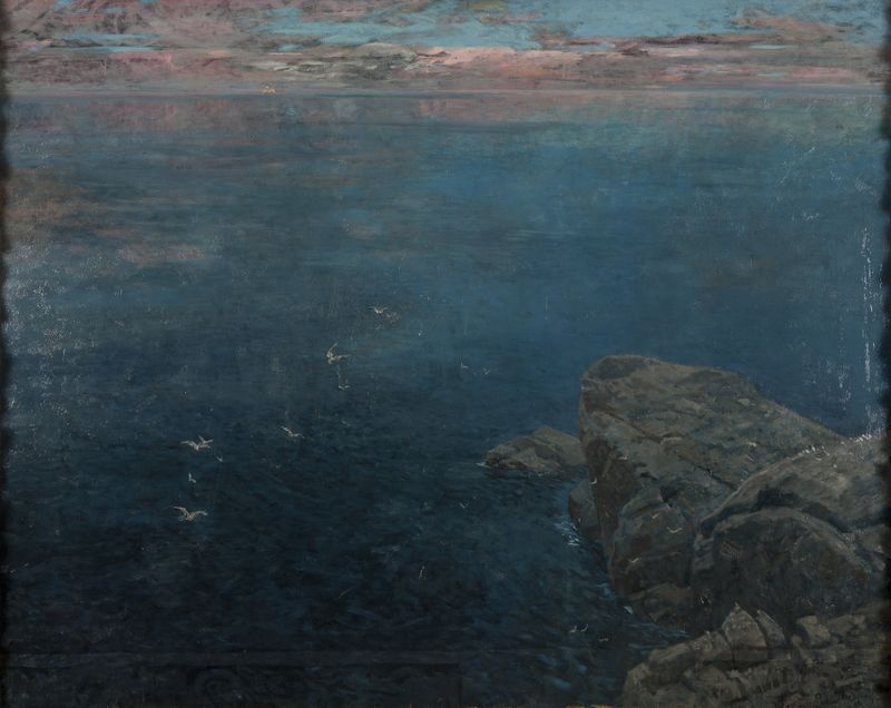 Marine scene with sea and sky by Otto Sinding, oil painting