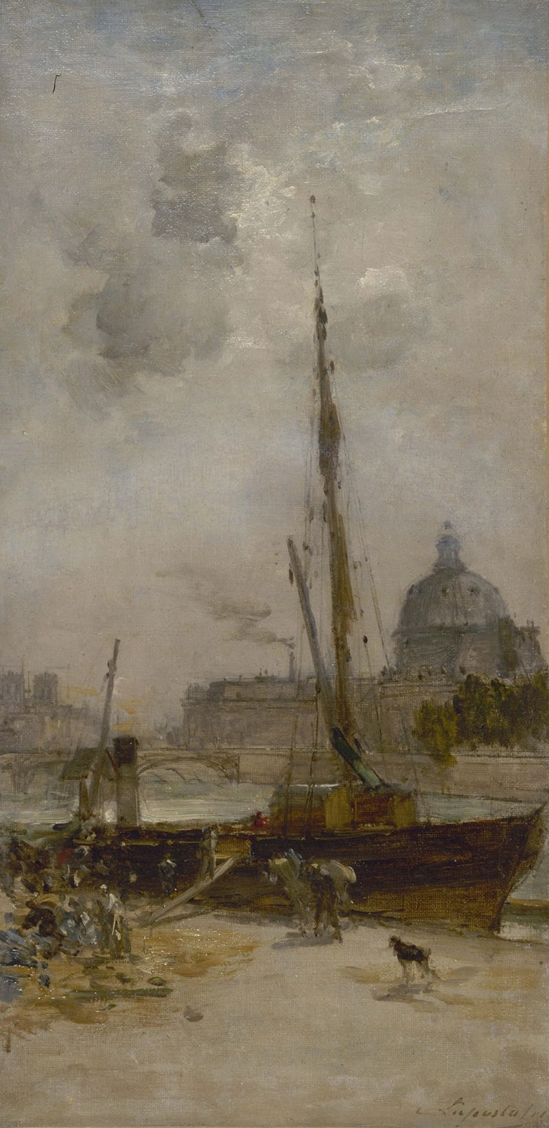 Le port Saint-Nicolas by Charles Lapostolet, oil painting depicting boats and reflections on water.