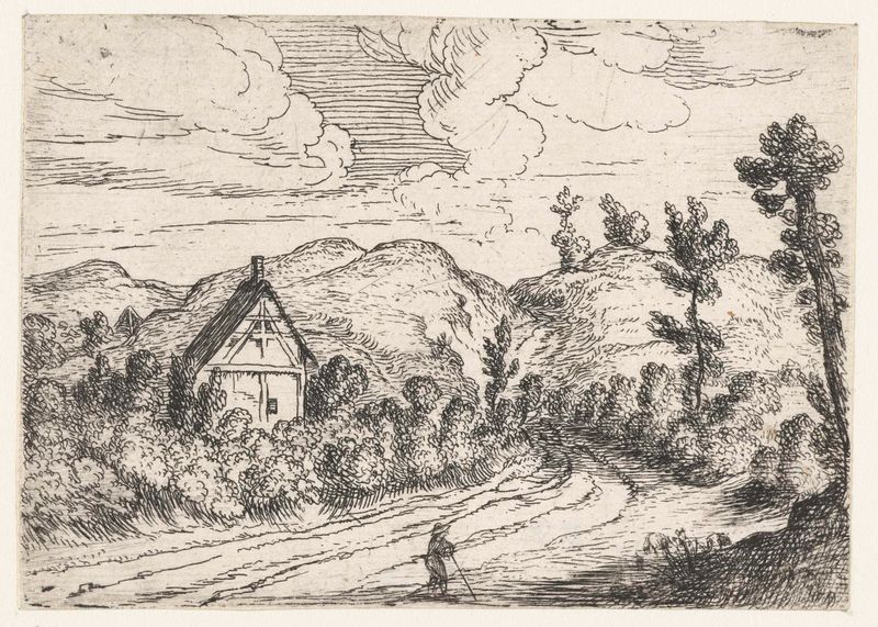 Etching by Lodewijk de Vadder depicting a house surrounded by lush foliage.