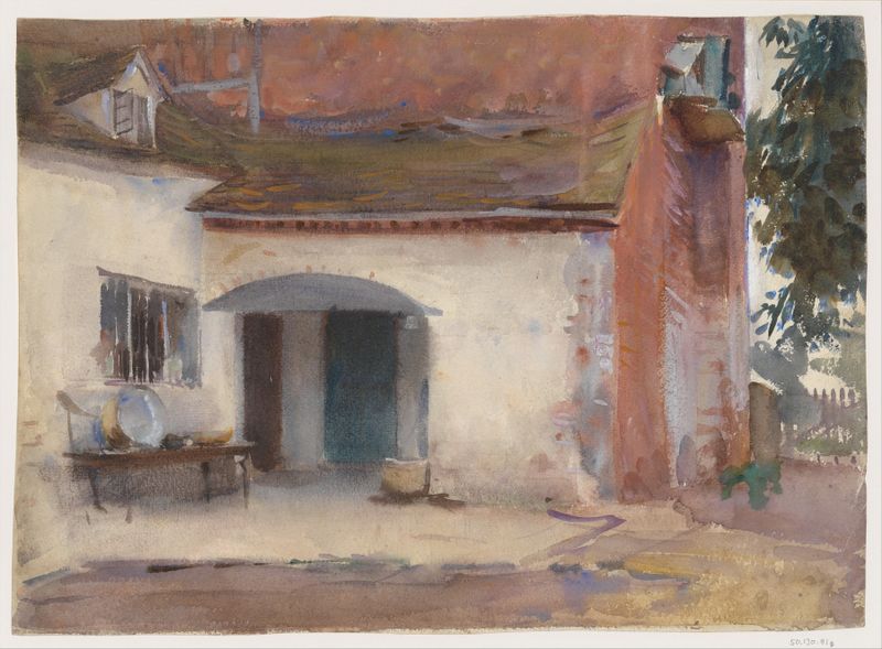 Escena de casa y patio en óleo sobre lienzo de John Singer Sargent