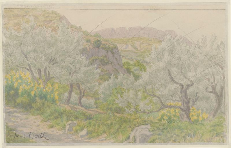 Paisagem de Buis-les-Baronnies de Henri Rivière, retratando montanhas e um céu tempestuoso.