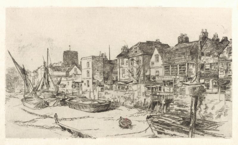 Gravura de James Abbott McNeill Whistler com figuras entrelaçadas em luz suave.