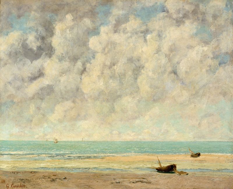 O Mar Calmo de Gustave Courbet, óleo sobre tela que retrata um mar e horizonte tranquilos.