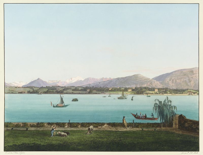 Vue du Mont-Blanc by Jean-Antoine Linck, oil on canvas depicting mountains and sky.