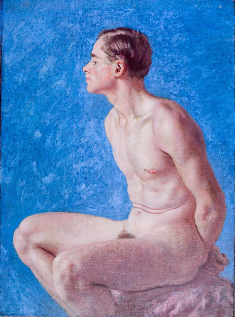 Retrato de um jovem com as mãos atrás das costas, óleo sobre tela de Denman Waldo Ross