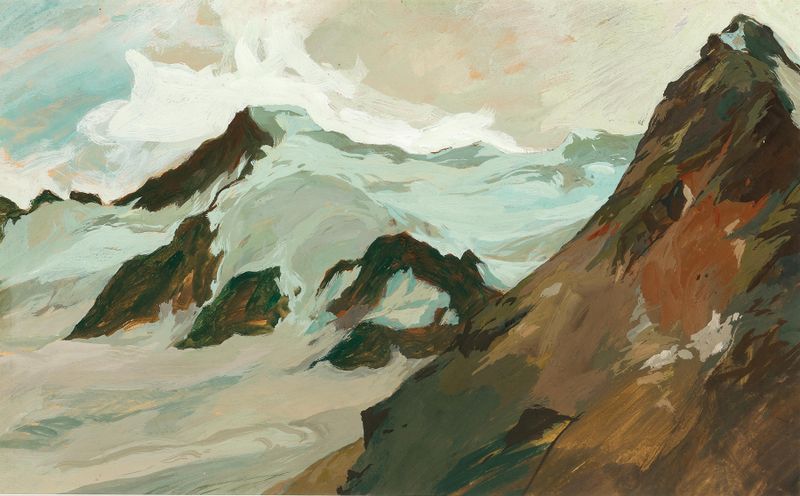 Snow-covered mountain landscape by Hugo Hodiener, medium unknown