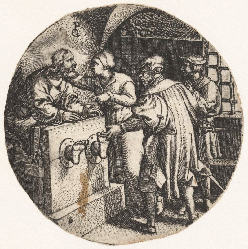 Grabado de Georg Pencz que representa a Cristo en prisión con una mirada suave.