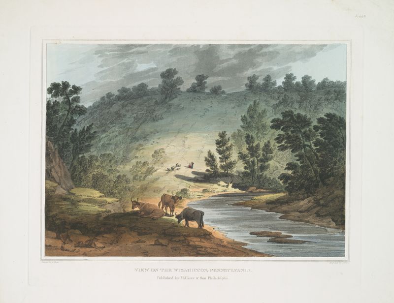 View on the Wisahiccon, oil painting by Joshua Shaw depicting a serene river landscape.