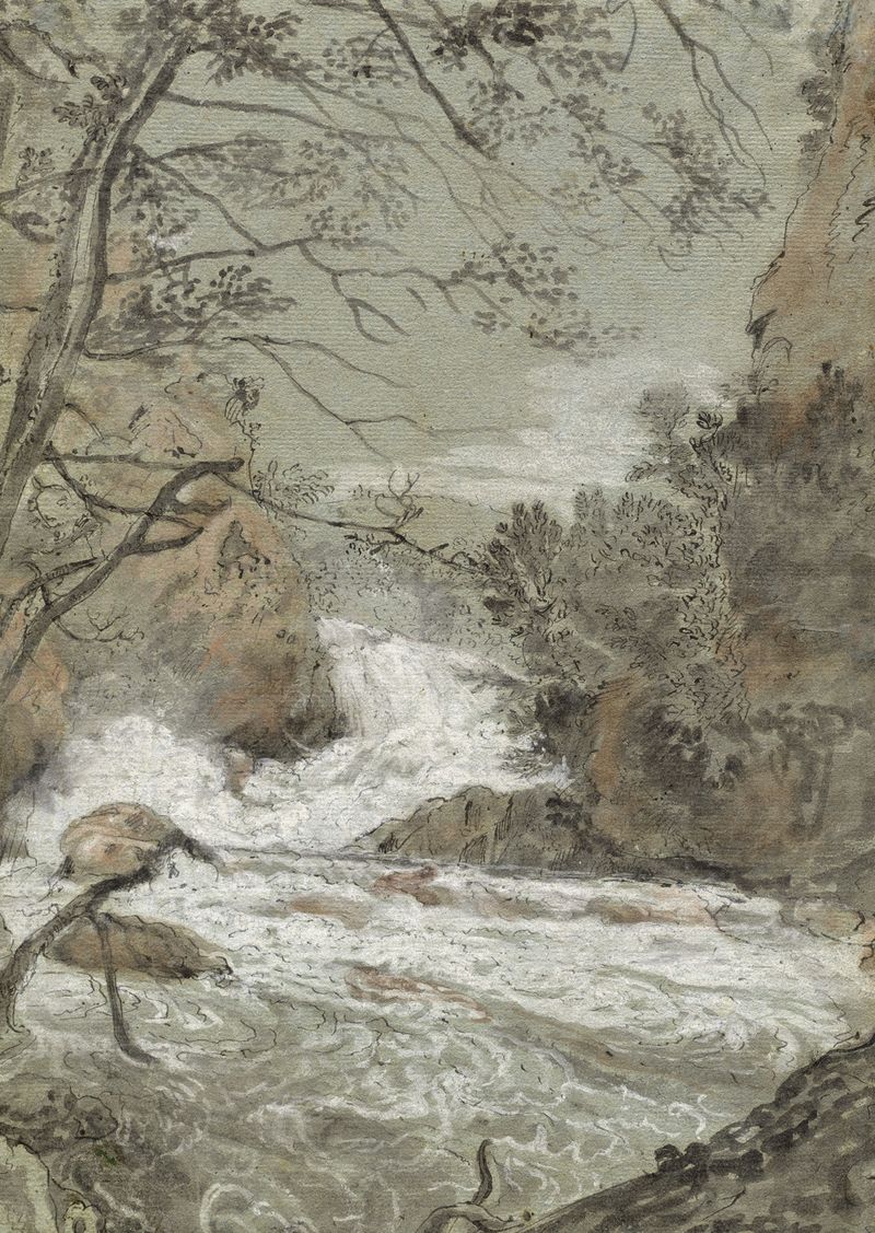 River landscape with a waterfall, oil painting by Franz Joachim Beich