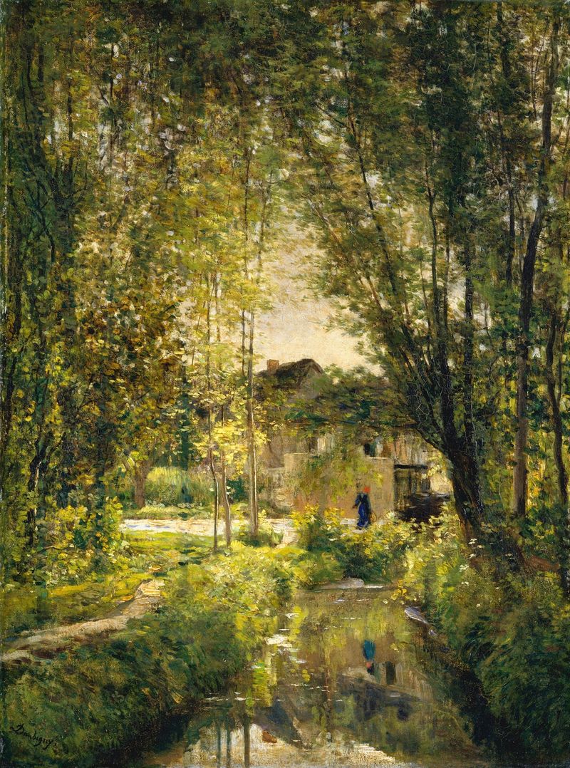 Landscape with a sunlit stream, oil on canvas by Charles François Daubigny
