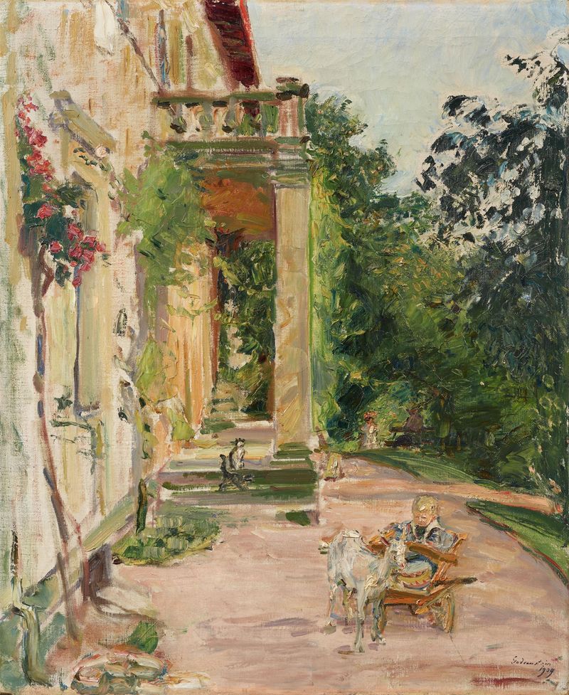 Figurative scene with Wolfgang and a goat, oil painting by Max Slevogt