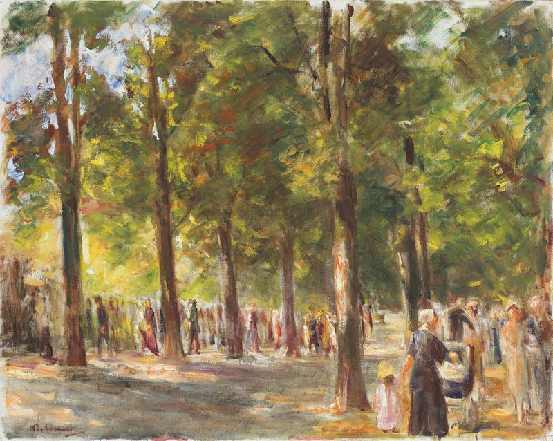 Genre scene with couples on a promenade by Max Liebermann, oil painting