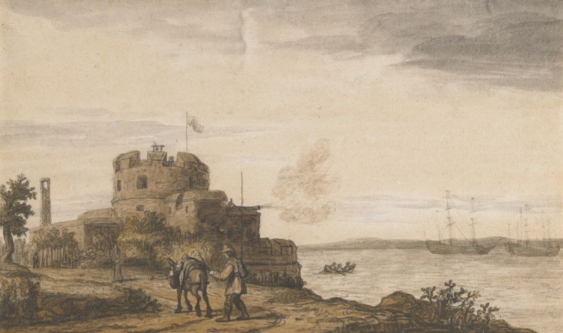Marine scene of West Cowes Castle on the Isle of Wight by Lambert Doomer, oil painting