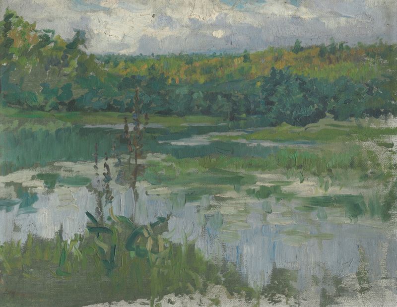 Stream by Maria Yakunchikova, depicting a luminous stream in a vibrant landscape, oil painting