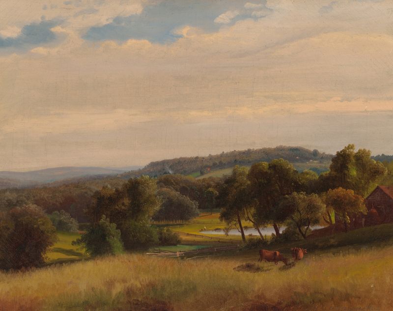 Vacas pastando em um pasto, pintura a óleo de Johann Hermann Carmiencke